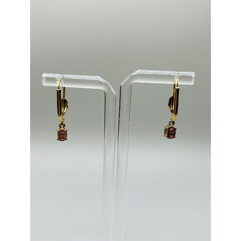 Karis Earrings Gold-tone Purple Stone Oval Prong Set Open Back Lever Back Style - Picture 4 of 10